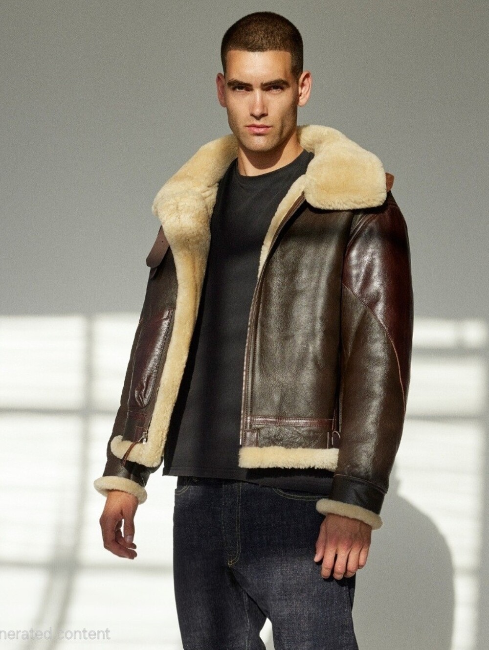 Type B-3 Men's Brown Shearling-Lined Military-Style Flight Jacket